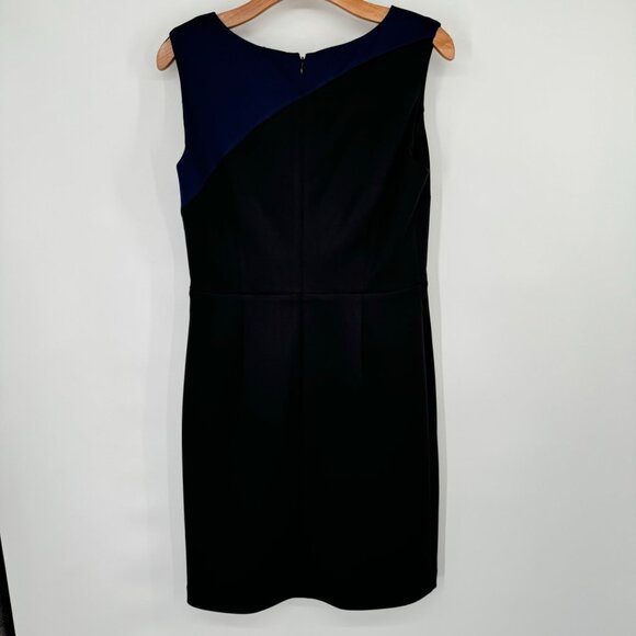 Ellen Tracy Sleeveless Color Block Sheath Dress Size 8 Navy Black scuba knit - Picture 9 of 14